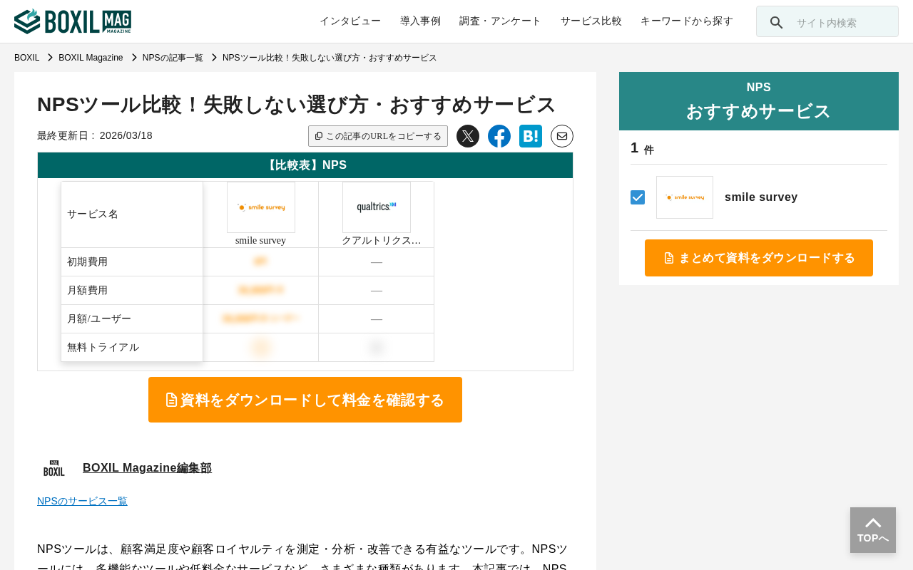 NPSツール比較記事（BOXIL）のトップページ
