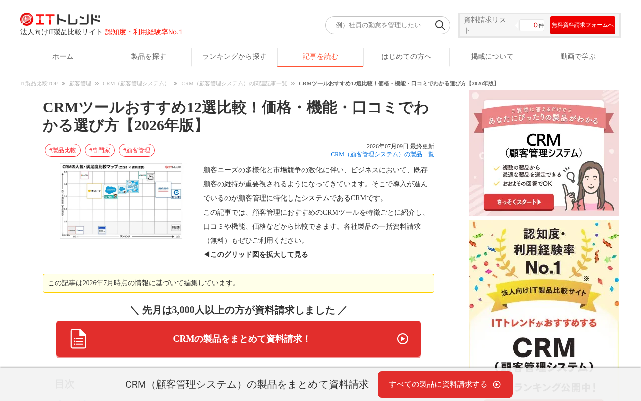 ITトレンド CRM比較記事のトップページ