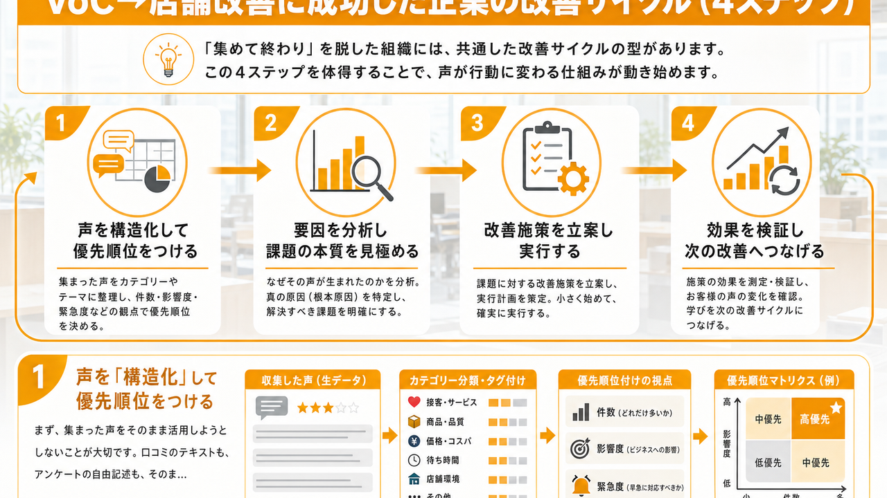 VoC→店舗改善に成功した企業の改善サイクル（4ステップ）